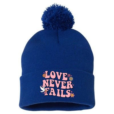 Love Never Fails Groovy Valentines Day Christian Religious Cool Gift Pom Pom 12in Knit Beanie