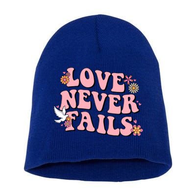 Love Never Fails Groovy Valentines Day Christian Religious Cool Gift Short Acrylic Beanie