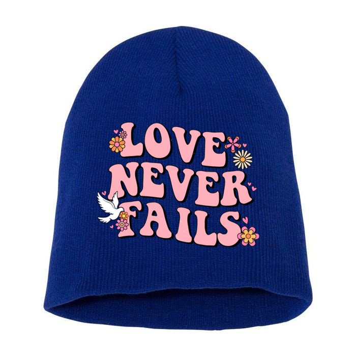 Love Never Fails Groovy Valentines Day Christian Religious Cool Gift Short Acrylic Beanie