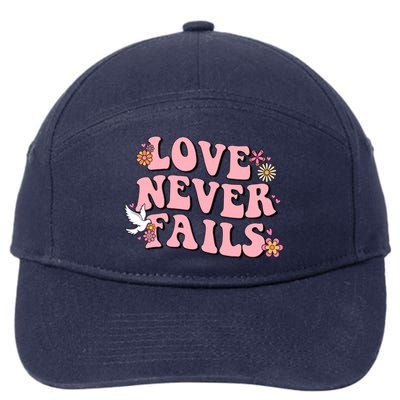 Love Never Fails Groovy Valentines Day Christian Religious Cool Gift 7-Panel Snapback Hat