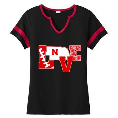 Love Nebraska Football Ladies Halftime Notch Neck Tee