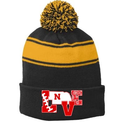 Love Nebraska Football Stripe Pom Pom Beanie