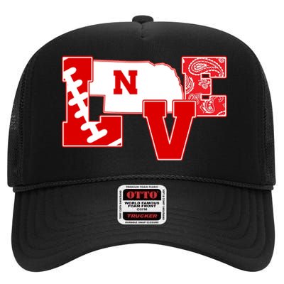 Love Nebraska Football High Crown Mesh Back Trucker Hat