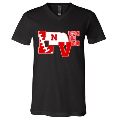 Love Nebraska Football V-Neck T-Shirt