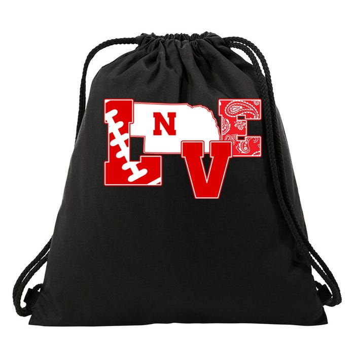 Love Nebraska Football Drawstring Bag