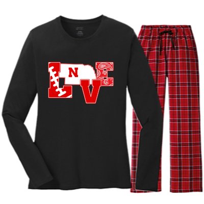 Love Nebraska Football Women's Long Sleeve Flannel Pajama Set 