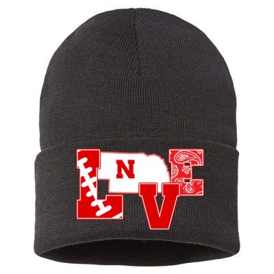 Love Nebraska Football Sustainable Knit Beanie