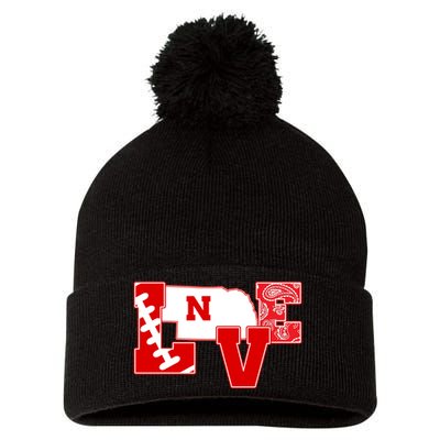 Love Nebraska Football Pom Pom 12in Knit Beanie