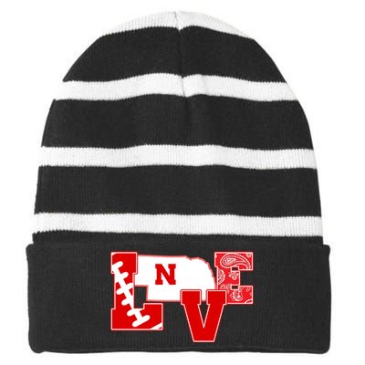 Love Nebraska Football Striped Beanie with Solid Band