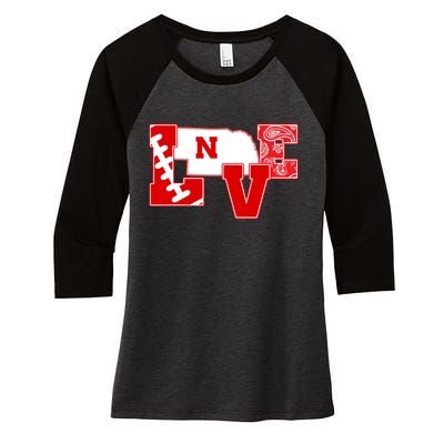 Love Nebraska Football Women's Tri-Blend 3/4-Sleeve Raglan Shirt