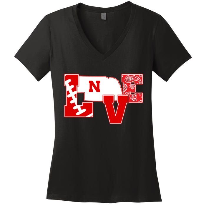 Love Nebraska Football Women's V-Neck T-Shirt