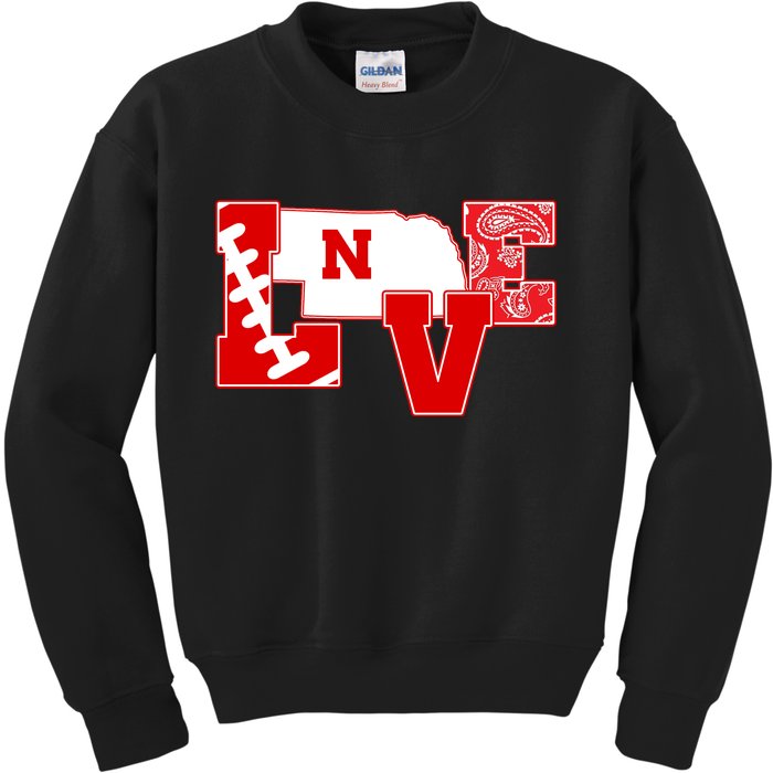 Love Nebraska Football Kids Sweatshirt