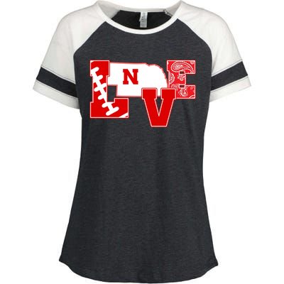 Love Nebraska Football Enza Ladies Jersey Colorblock Tee