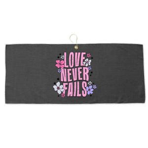 Love Never Fails Groovy Valentines Day Christian Religious Great Gift Large Microfiber Waffle Golf Towel