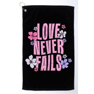 Love Never Fails Groovy Valentines Day Christian Religious Great Gift Platinum Collection Golf Towel