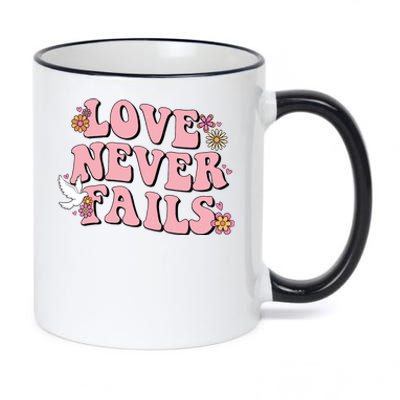 Love Never Fails Groovy Valentines Day Christian Religious Great Gift 11oz Black Color Changing Mug