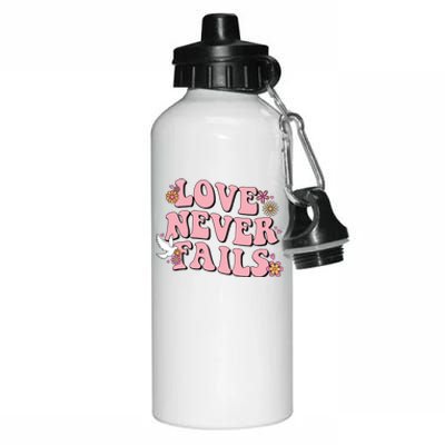 Love Never Fails Groovy Valentines Day Christian Religious Great Gift Aluminum Water Bottle