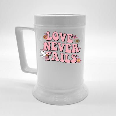 Love Never Fails Groovy Valentines Day Christian Religious Great Gift Beer Stein