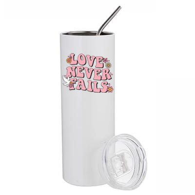 Love Never Fails Groovy Valentines Day Christian Religious Great Gift Stainless Steel Tumbler