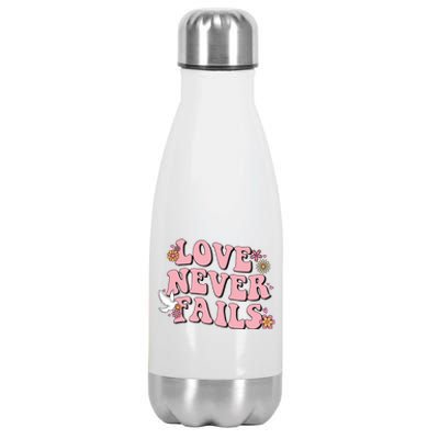 Love Never Fails Groovy Valentines Day Christian Religious Great Gift Stainless Steel Insulated Water Bottle