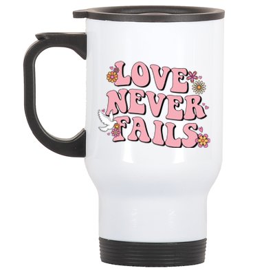 Love Never Fails Groovy Valentines Day Christian Religious Great Gift Stainless Steel Travel Mug