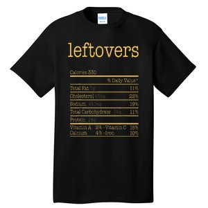 Leftovers Nutrition Facts Funny Thanksgiving Christmas Food Tall T-Shirt