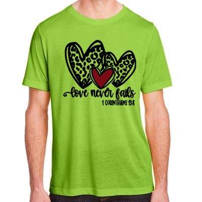 Love Never Fails Valentines Day Couples Tee Leopard Heart Gift Adult ChromaSoft Performance T-Shirt