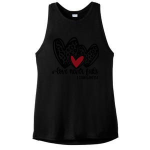 Love Never Fails Valentines Day Couples Tee Leopard Heart Gift Ladies PosiCharge Tri-Blend Wicking Tank