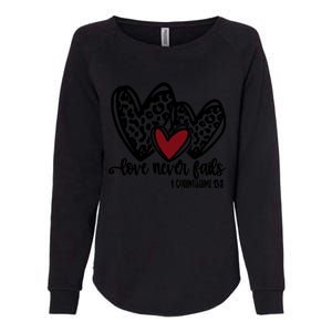 Love Never Fails Valentines Day Couples Tee Leopard Heart Gift Womens California Wash Sweatshirt