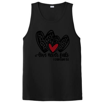 Love Never Fails Valentines Day Couples Tee Leopard Heart Gift PosiCharge Competitor Tank