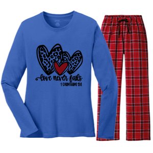 Love Never Fails Valentines Day Couples Tee Leopard Heart Gift Women's Long Sleeve Flannel Pajama Set 