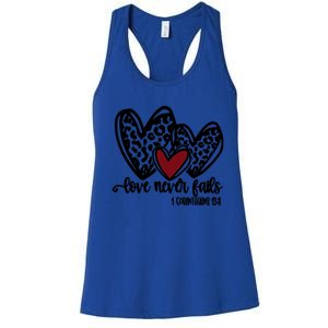 Love Never Fails Valentines Day Couples Tee Leopard Heart Gift Women's Racerback Tank