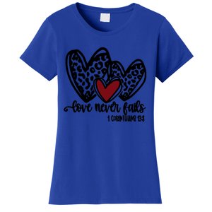 Love Never Fails Valentines Day Couples Tee Leopard Heart Gift Women's T-Shirt