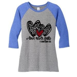 Love Never Fails Valentines Day Couples Tee Leopard Heart Gift Women's Tri-Blend 3/4-Sleeve Raglan Shirt