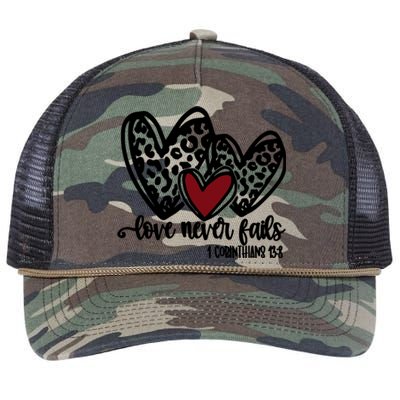 Love Never Fails Valentines Day Couples Tee Leopard Heart Gift Retro Rope Trucker Hat Cap