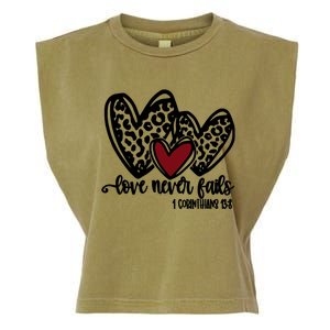 Love Never Fails Valentines Day Couples Tee Leopard Heart Gift Garment-Dyed Women's Muscle Tee