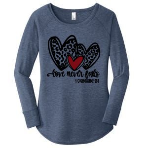 Love Never Fails Valentines Day Couples Tee Leopard Heart Gift Women's Perfect Tri Tunic Long Sleeve Shirt