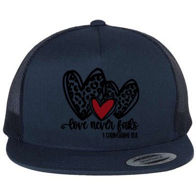 Love Never Fails Valentines Day Couples Tee Leopard Heart Gift Flat Bill Trucker Hat