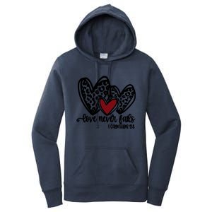 Love Never Fails Valentines Day Couples Tee Leopard Heart Gift Women's Pullover Hoodie