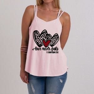 Love Never Fails Valentines Day Couples Tee Leopard Heart Gift Women's Strappy Tank