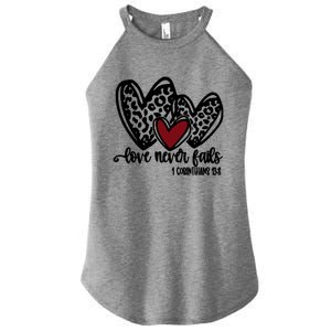 Love Never Fails Valentines Day Couples Tee Leopard Heart Gift Women's Perfect Tri Rocker Tank