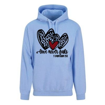 Love Never Fails Valentines Day Couples Tee Leopard Heart Gift Unisex Surf Hoodie