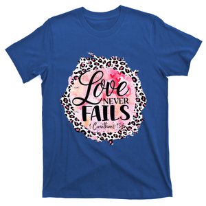 Love Never Fails Leopard Heart Valentine Christian Religious Meaningful Gift T-Shirt