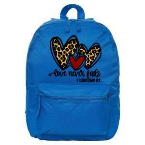 Love Never Fails Valentines Day Couples Tee Leopard Heart Cool Gift 16 in Basic Backpack