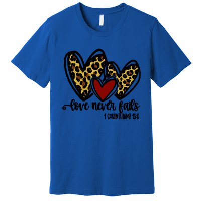 Love Never Fails Valentines Day Couples Tee Leopard Heart Cool Gift Premium T-Shirt