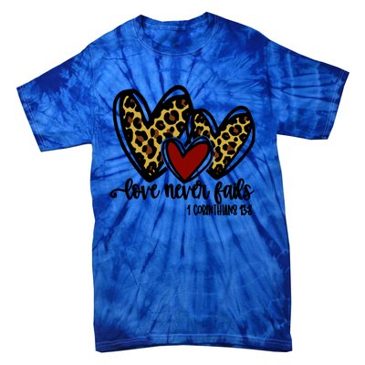 Love Never Fails Valentines Day Couples Tee Leopard Heart Cool Gift Tie-Dye T-Shirt