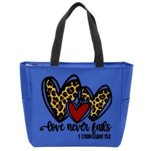 Love Never Fails Valentines Day Couples Tee Leopard Heart Cool Gift Zip Tote Bag