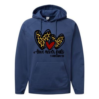 Love Never Fails Valentines Day Couples Tee Leopard Heart Cool Gift Performance Fleece Hoodie