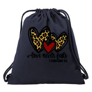 Love Never Fails Valentines Day Couples Tee Leopard Heart Cool Gift Drawstring Bag