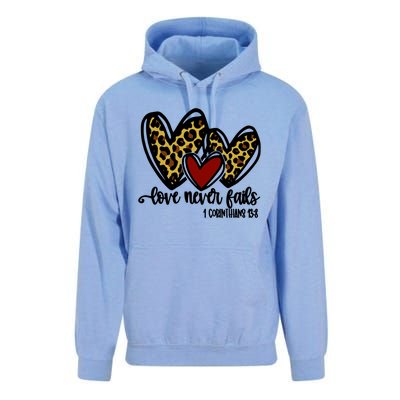 Love Never Fails Valentines Day Couples Tee Leopard Heart Cool Gift Unisex Surf Hoodie